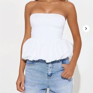 Elegant White Strapless Peplum Top